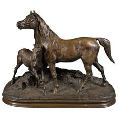 Pierre Jules Mene, French Normandy Mare and Foal Sculpture