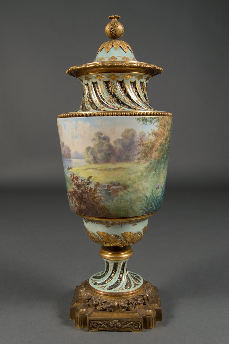 Large Austrian Royal Vienna Bronze Mounted Covered Vase Circa 1890 For