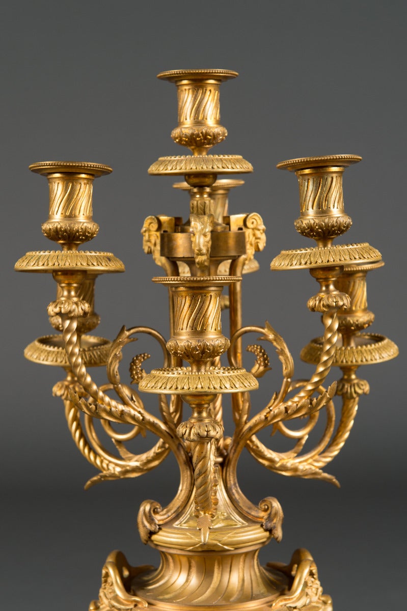 A Pair of 19th Century French ormolu Candelabras attr. to F. Barbedienne In Excellent Condition For Sale In Los Angeles, CA