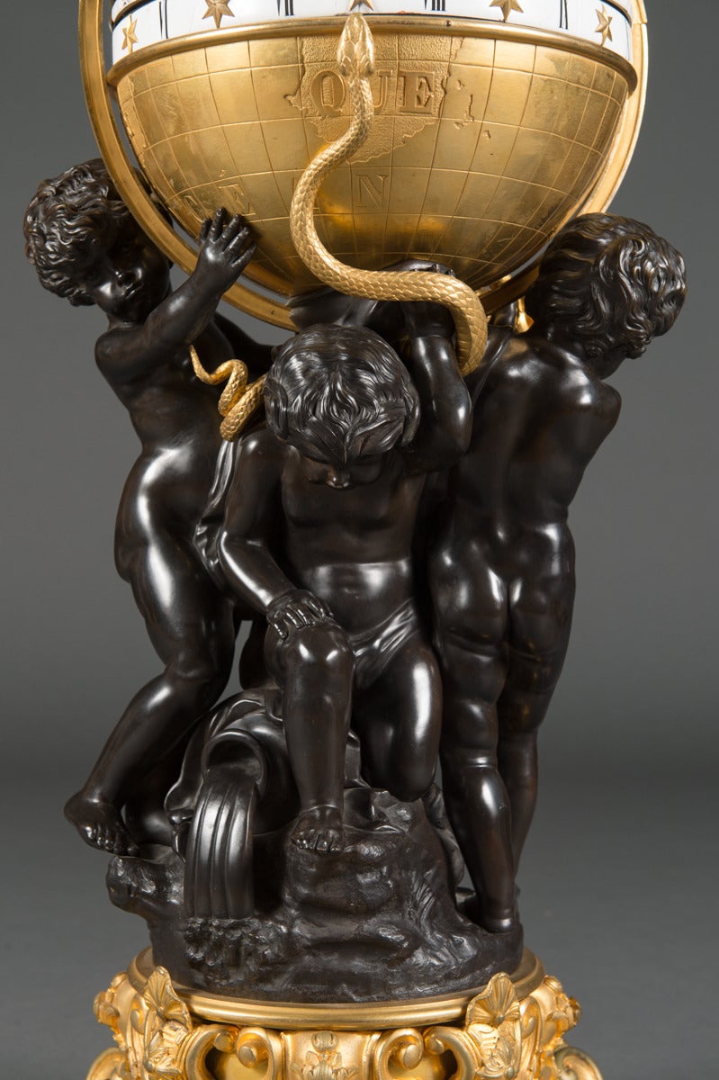 Très grand, important et rare ensemble rotatif en bronze doré et bronze patiné d'époque Napoléon III (