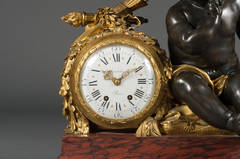 A Large French Rouge Marble Gilt Patinated Bronze Mantel Clock by A. Beurdeley