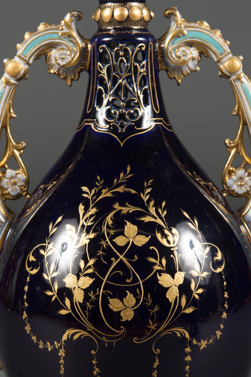 Art Nouveau A Pair of Antique Austrian Royal Vienna Style Enameled Cabinet Vases