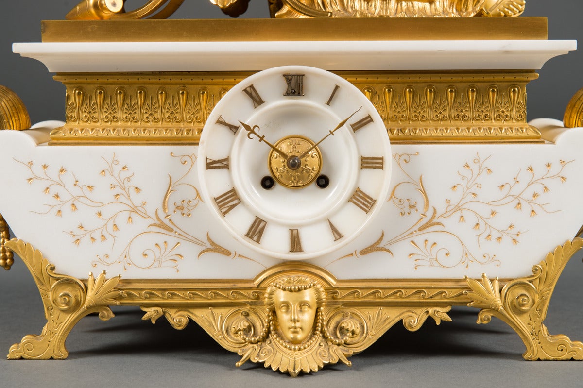 Mid-19th Century French Ormolu Bronze and White Marble Orientalist Mantle Clock