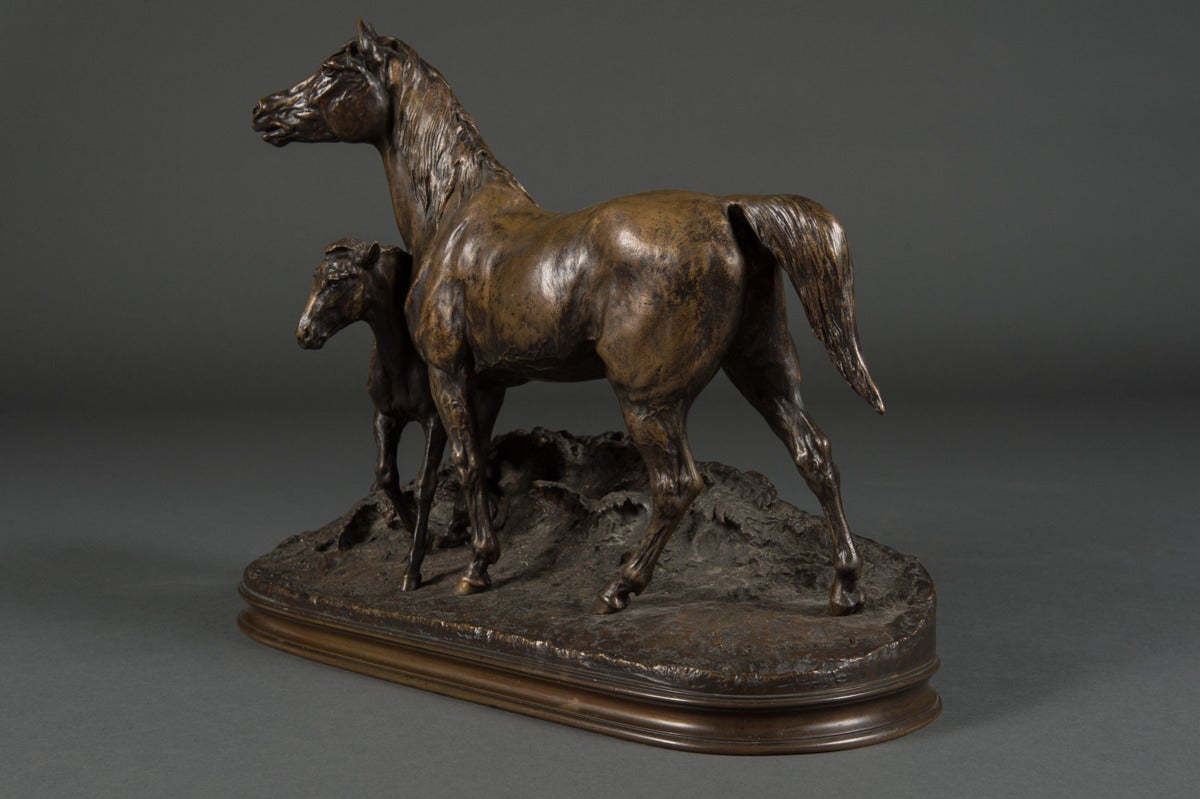 19th Century Pierre Jules Mene, French Normandy Mare and Foal Sculpture