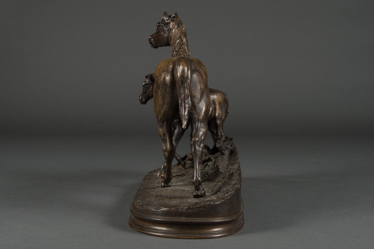 Pierre Jules Mene French (1810-1879) Normandy Mare and Foal.

Signed and dated 'P. J. Mêne/1868.'

Bronze, rich dark-brown patina.

Dimensions: Height 18 in. (45.7 cm), width: 23½ in. (59.8 cm), 
depth 9½ in. (24.1 cm).