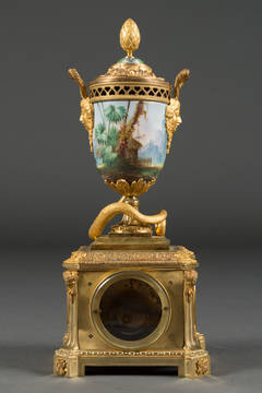 A French Antique Gilt Bronze & Porcelain 3-Piece Clock Garniture