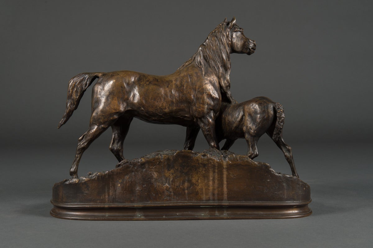 Napoleon III Pierre Jules Mene, French Normandy Mare and Foal Sculpture