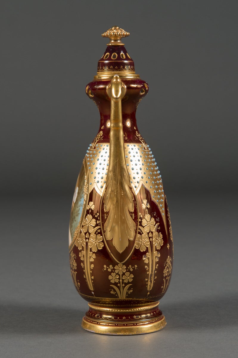 Napoleon III Royal Vienna Porcelain Jeweled Iridescent Portrait Vase For Sale