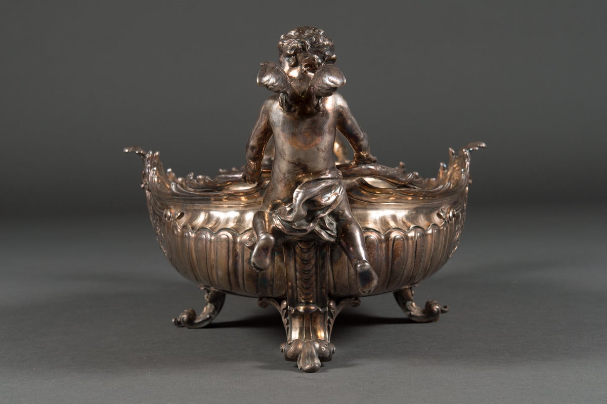 French Christofle Silvered Bronze Centerpiece and Mirrored Plateau
