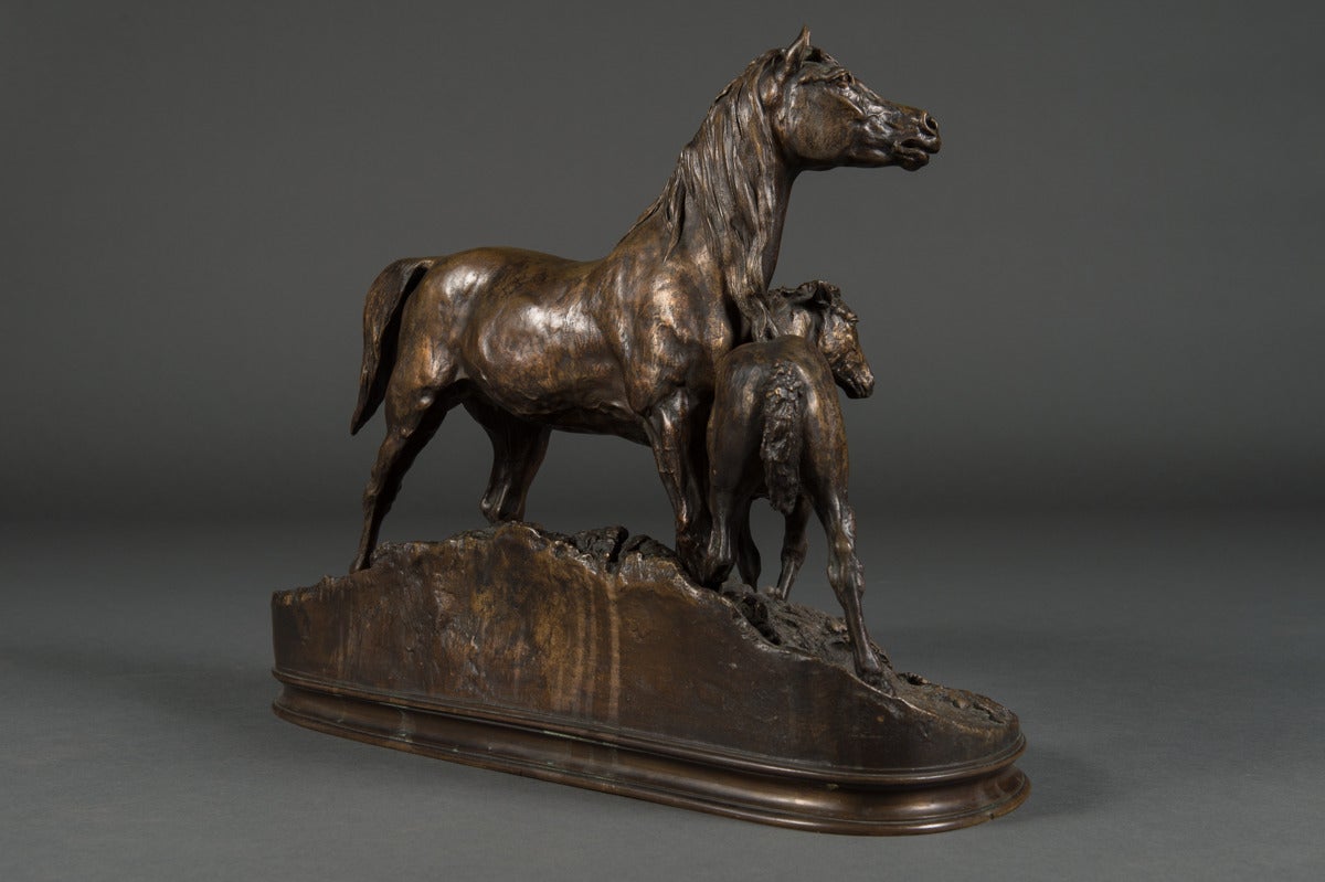 Pierre Jules Mene, French Normandy Mare and Foal Sculpture In Excellent Condition In Los Angeles, CA