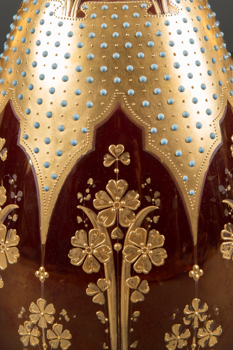 Hand-Painted Royal Vienna Porcelain Jeweled Iridescent Portrait Vase For Sale