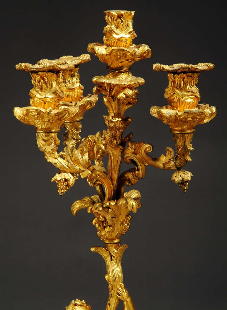 Pair of French gilt-Bronze Candelabras For Sale 2