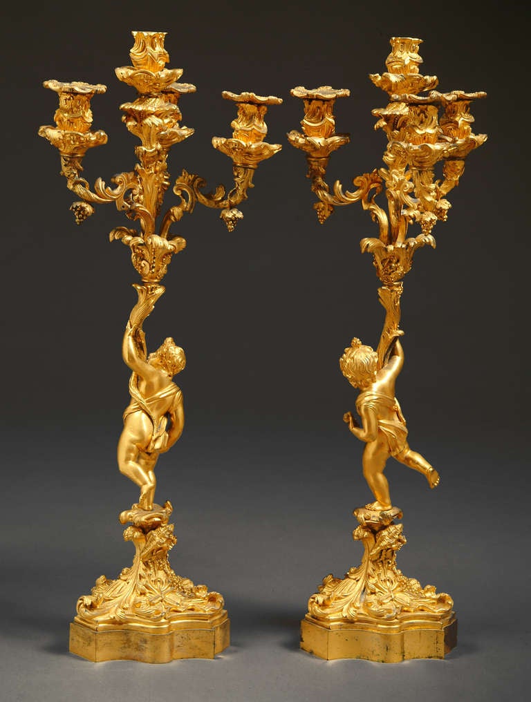 Pair of French gilt-Bronze Candelabras For Sale 1