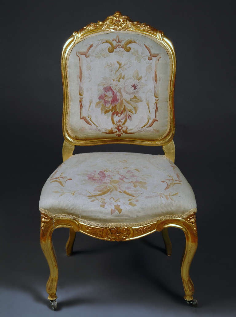 19th Century French Giltwood Aubusson Tapestry 7-Piece Salon Suite For Sale 1