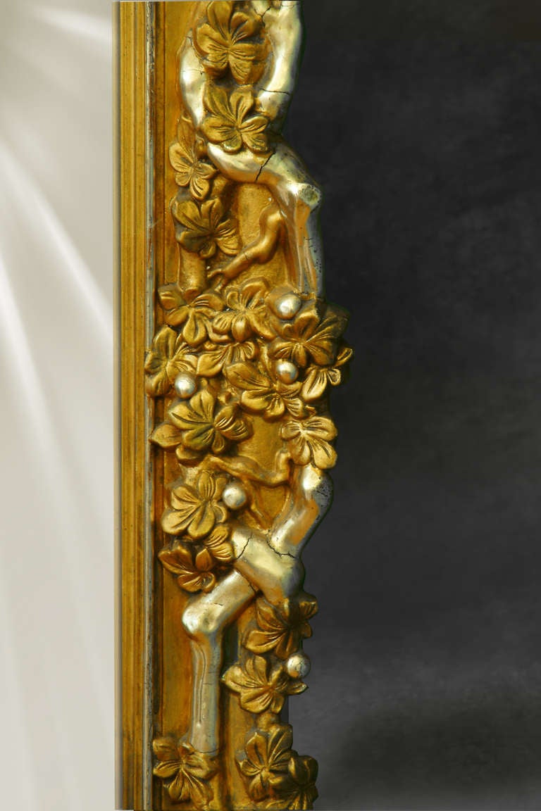Französisch Napoleon III vergoldet und versilbert geschnitztem Holz und Gesso in voller Länge Spiegel im Zustand „Gut“ im Angebot in Los Angeles, CA