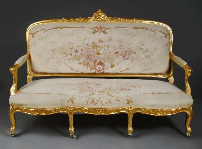 Napoleon III 19th Century French Giltwood Aubusson Tapestry 7-Piece Salon Suite For Sale
