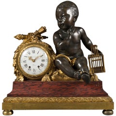 French Rouge Marble Gilt and Patinated Bronze Mantel Clock by Alfred Beurdeley