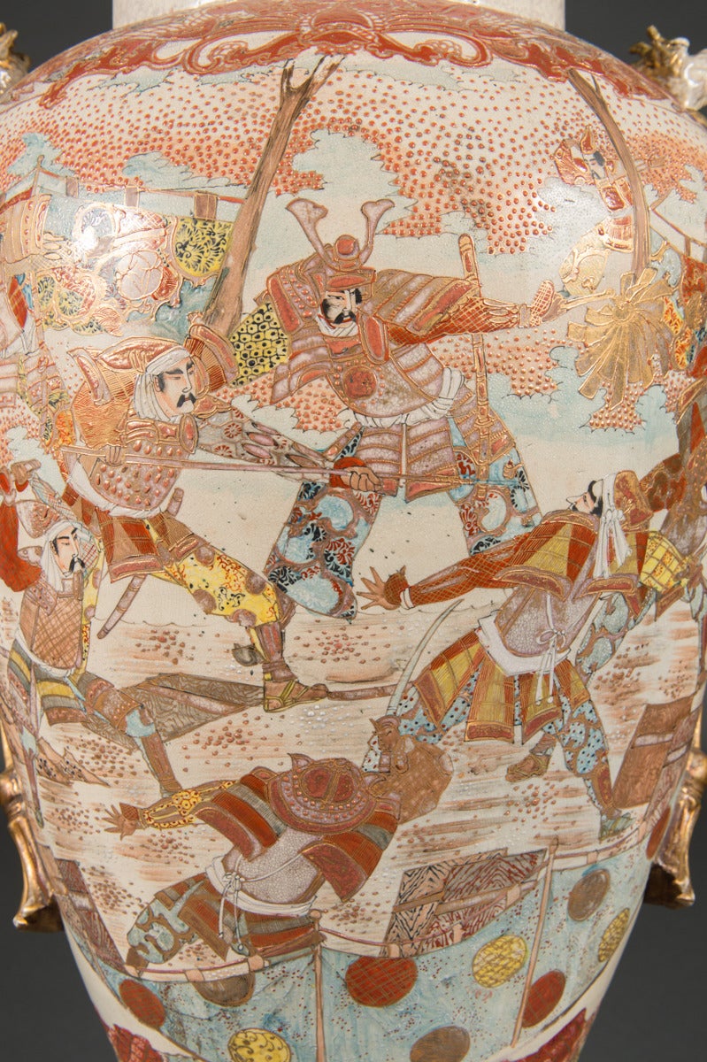 Large and Monumental Japanese Satsuma Vase with Base and Cover, Meiji Period 4