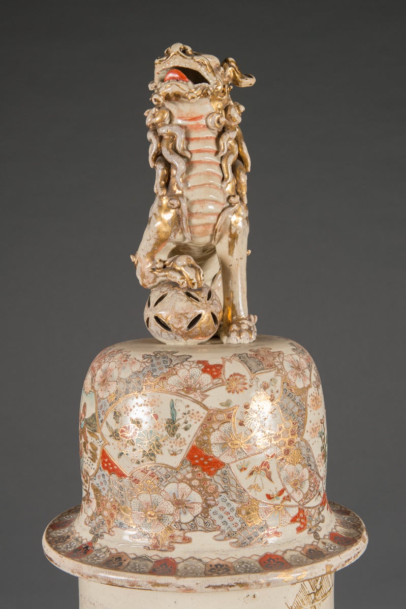 Large and Monumental Japanese Satsuma Vase with Base and Cover, Meiji Period 2