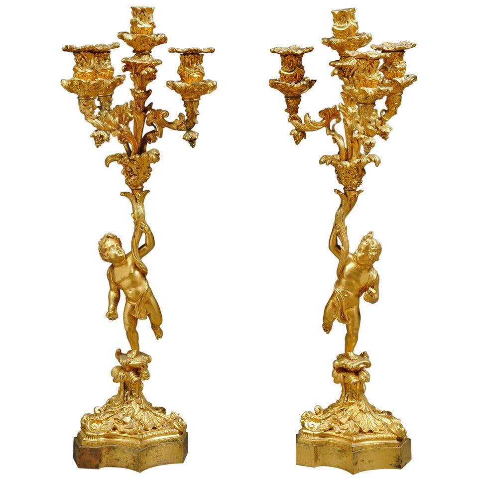 Paar französische Kandelaber aus vergoldeter Bronze im Angebot