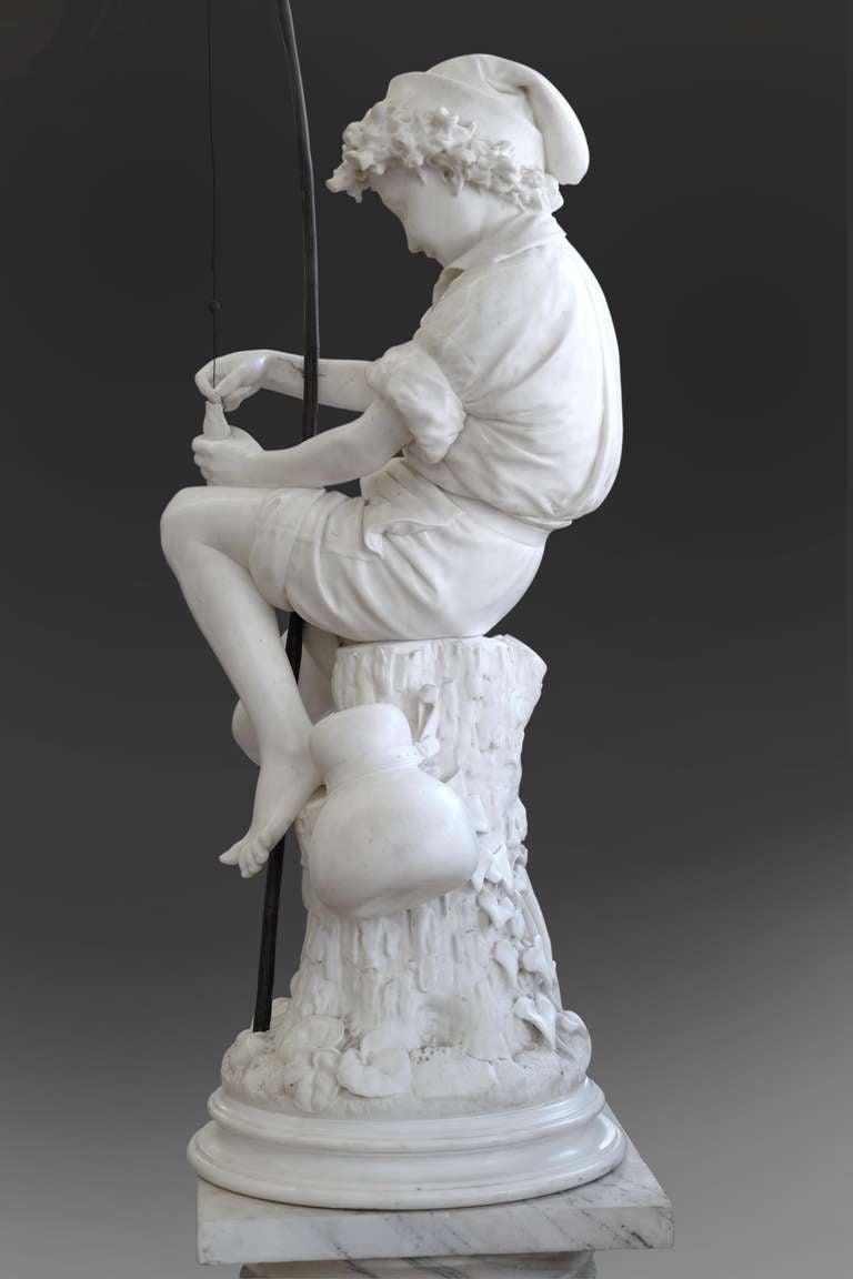 Large Marble Sculpture of a Fisherman boy by professor Lot Torelli For Sale 8