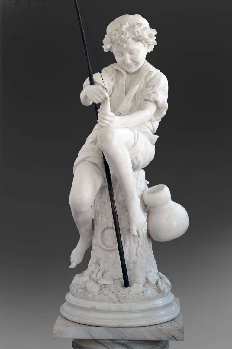 Large Marble Sculpture of a Fisherman boy by professor Lot Torelli For Sale 10