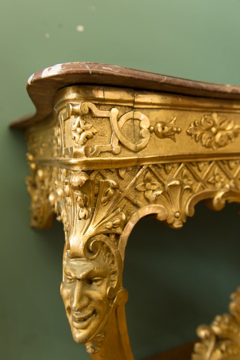 Rococo Italian Antique Carved Giltwood Louis XV Style Console Table
