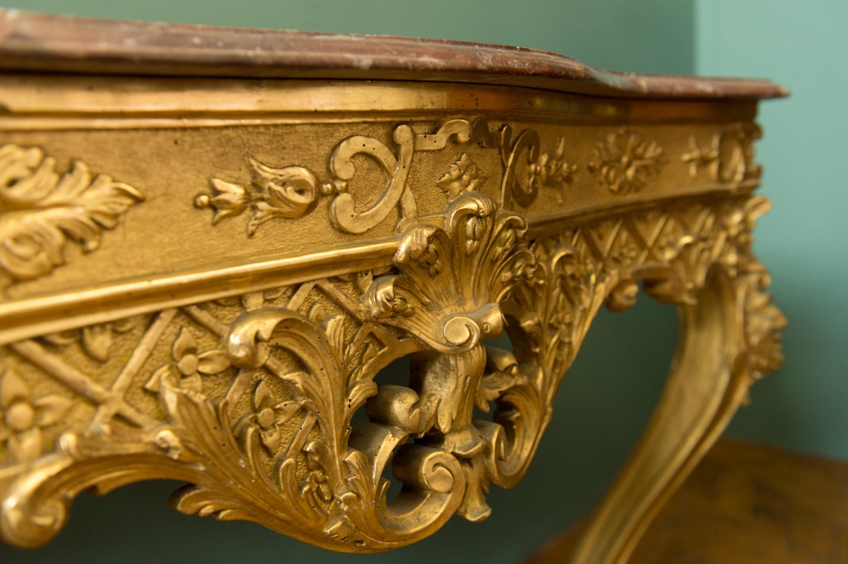 Italian Antique Carved Giltwood Louis XV Style Console Table 3