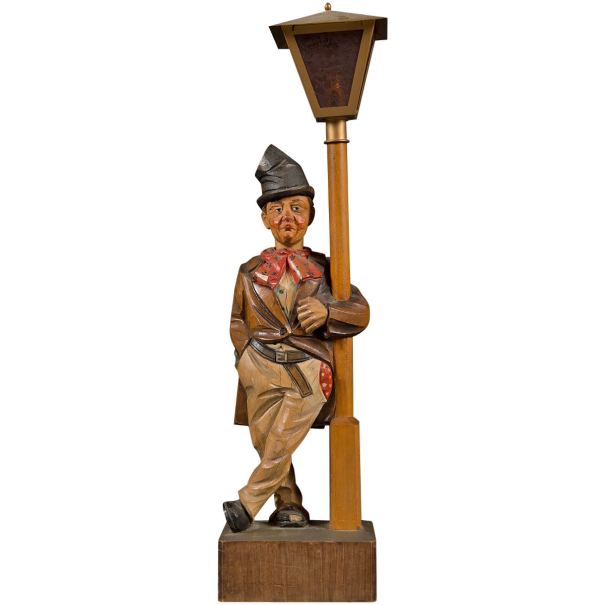 Vintage German Karl Griesbaum Automation Wood Carved Whistler and Lamp