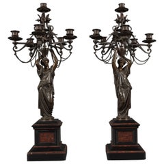 Pair of French Antique Victorian Six-Branch Figural Candelabras