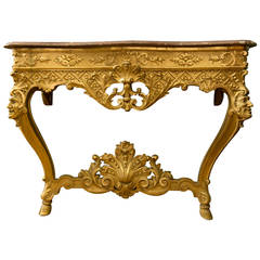 Italian Antique Carved Giltwood Louis XV Style Console Table