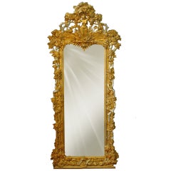 Antique French Napoleon III Gilt and Silvered Carved Wood and Gesso Full Length Mirror