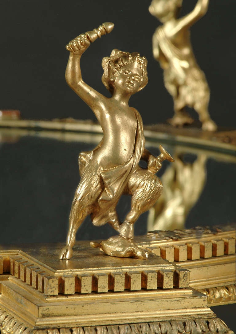 An Italian Gilt Bronze & Jeweled Figural Mirrored Plateau. In Excellent Condition In Los Angeles, CA