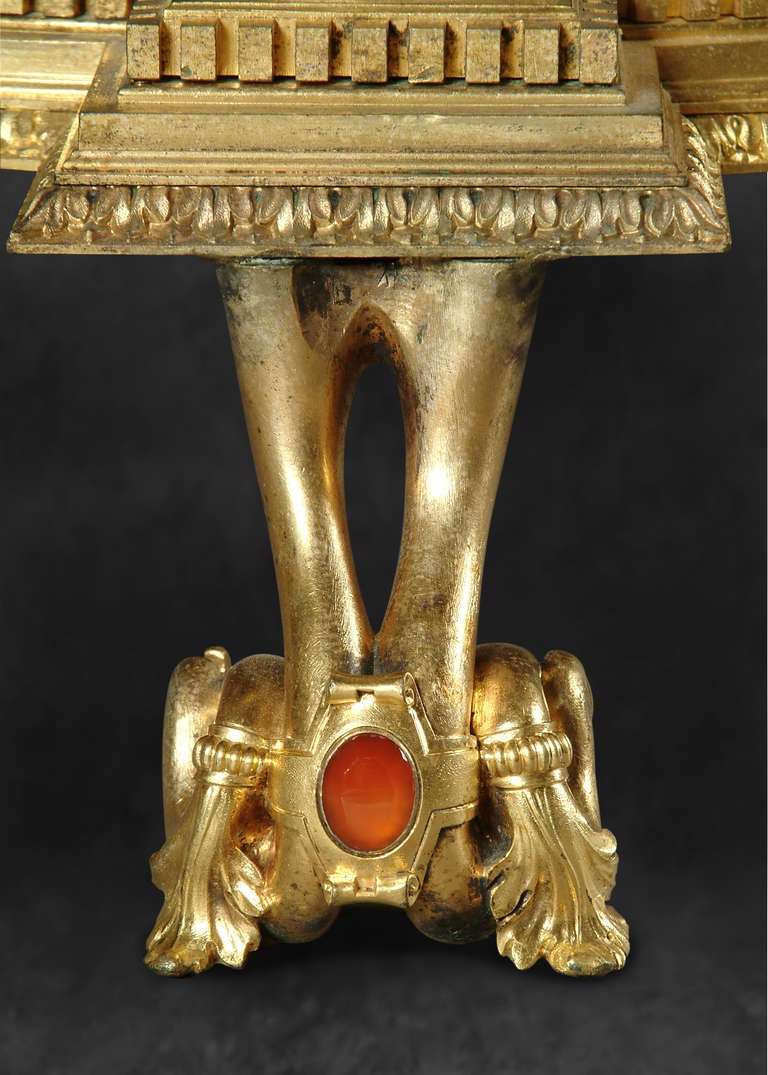 19th Century An Italian Gilt Bronze & Jeweled Figural Mirrored Plateau.