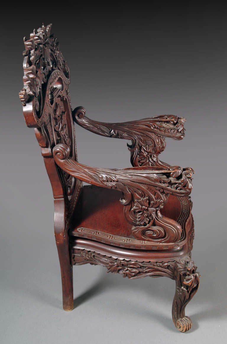 Antique Chinese Carved Hardwood Arrmchair 1