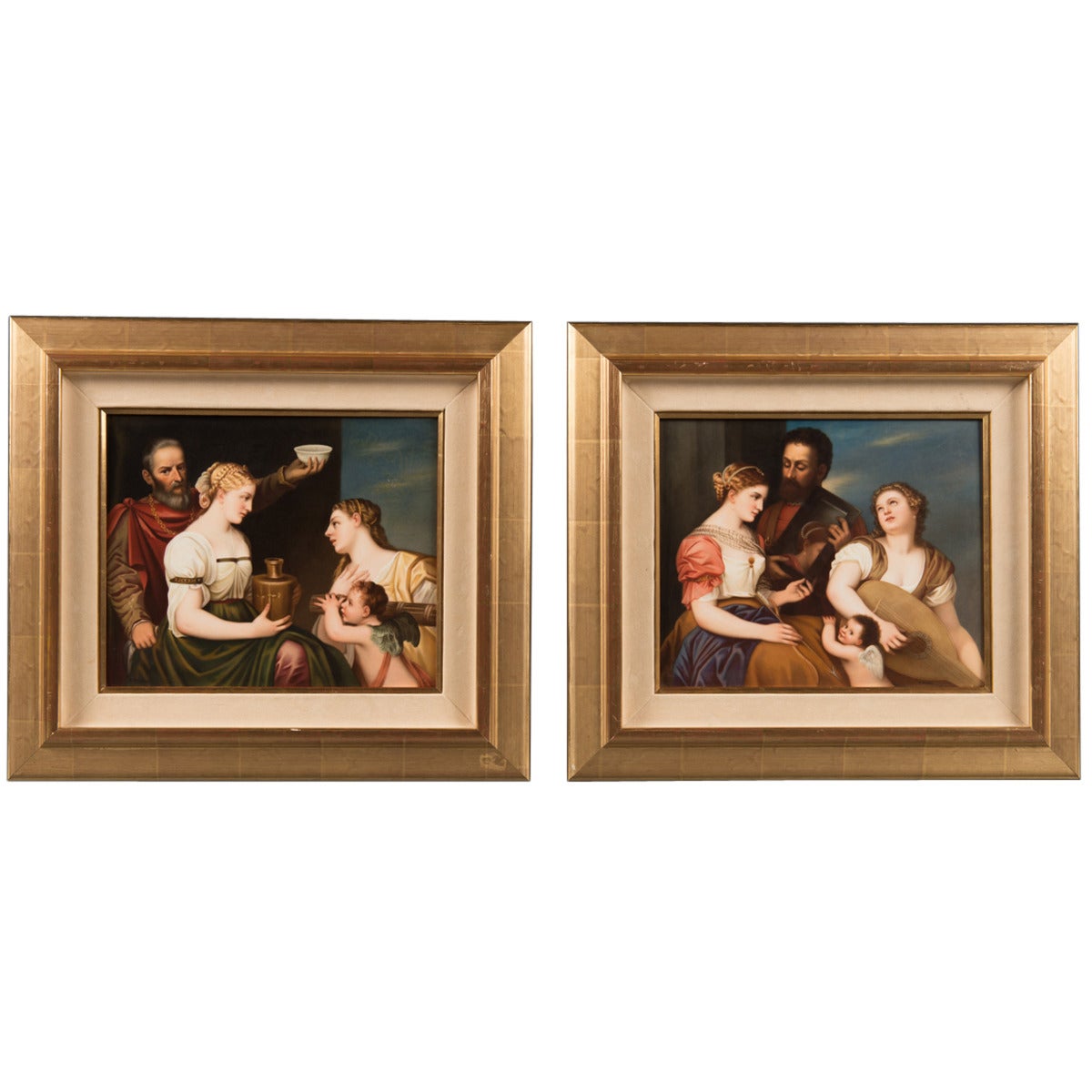 A Pair of German K.P.M Porcelain Plaques Depicting "Aligira and Tirian" For Sale