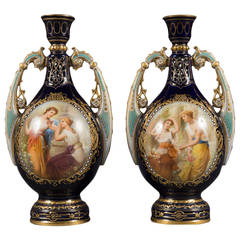 A Pair of Antique Austrian Royal Vienna Style Enameled Cabinet Vases