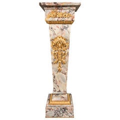 Large French Antique Gilt Bronze Mounted Marble Pedestal