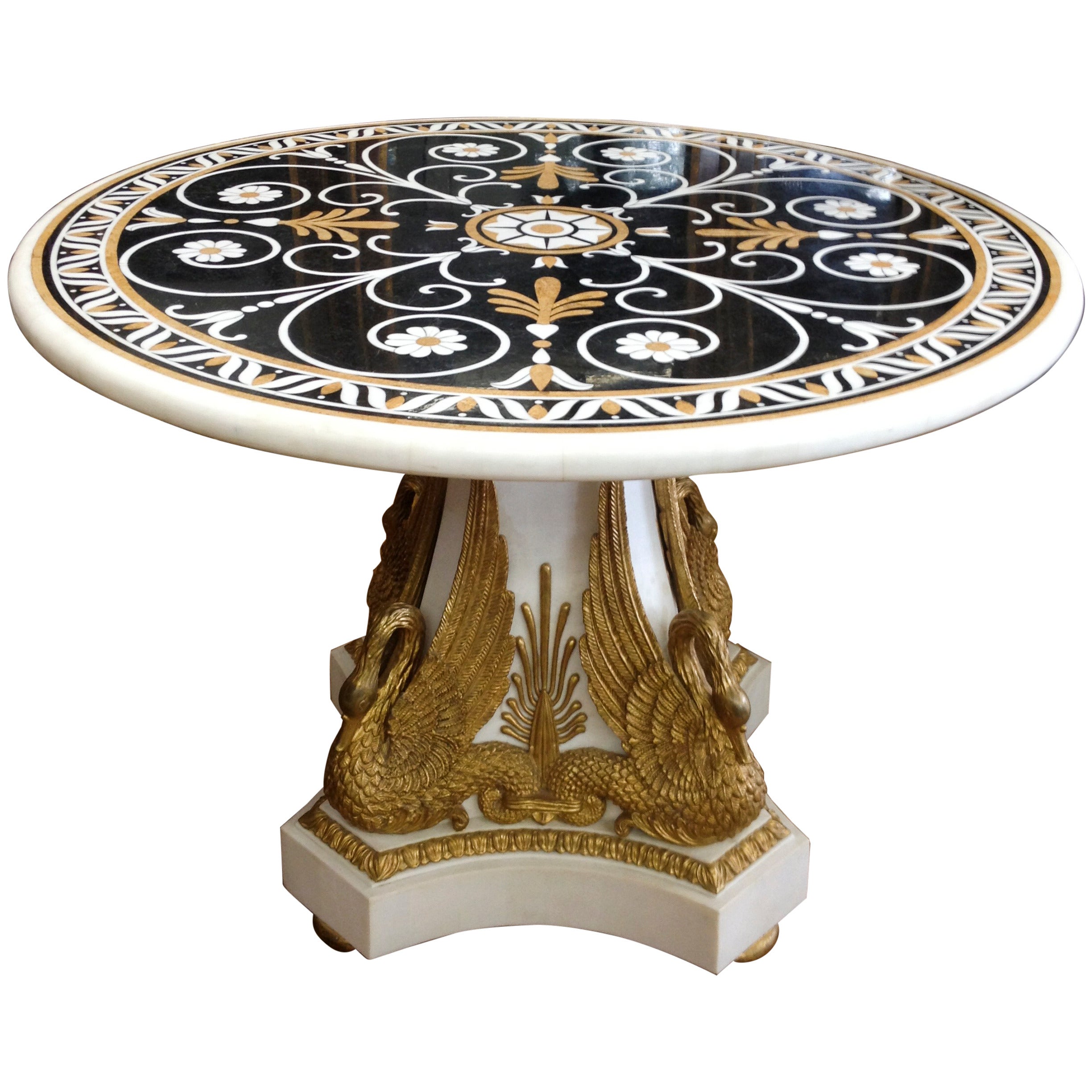 A 20th Century Italian Style Faux Marble Inlaid & Gilt Wood Mounted Center Table