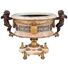 19th Century Champleve Enamel & Onyx Jardiniere Centerpiece by Eugene Cornu