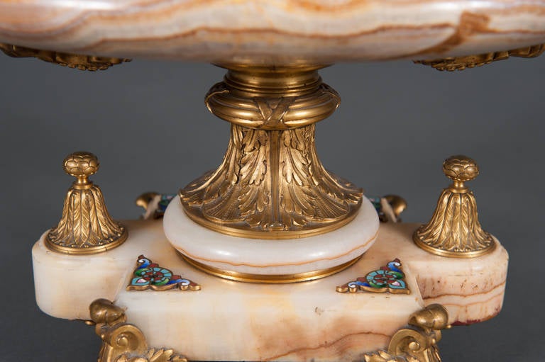 French 19th Century Champleve Enamel & Onyx Jardiniere Centerpiece by Eugene Cornu