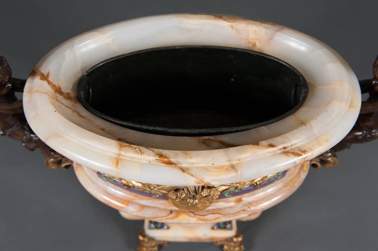 Champlevé 19th Century Champleve Enamel & Onyx Jardiniere Centerpiece by Eugene Cornu