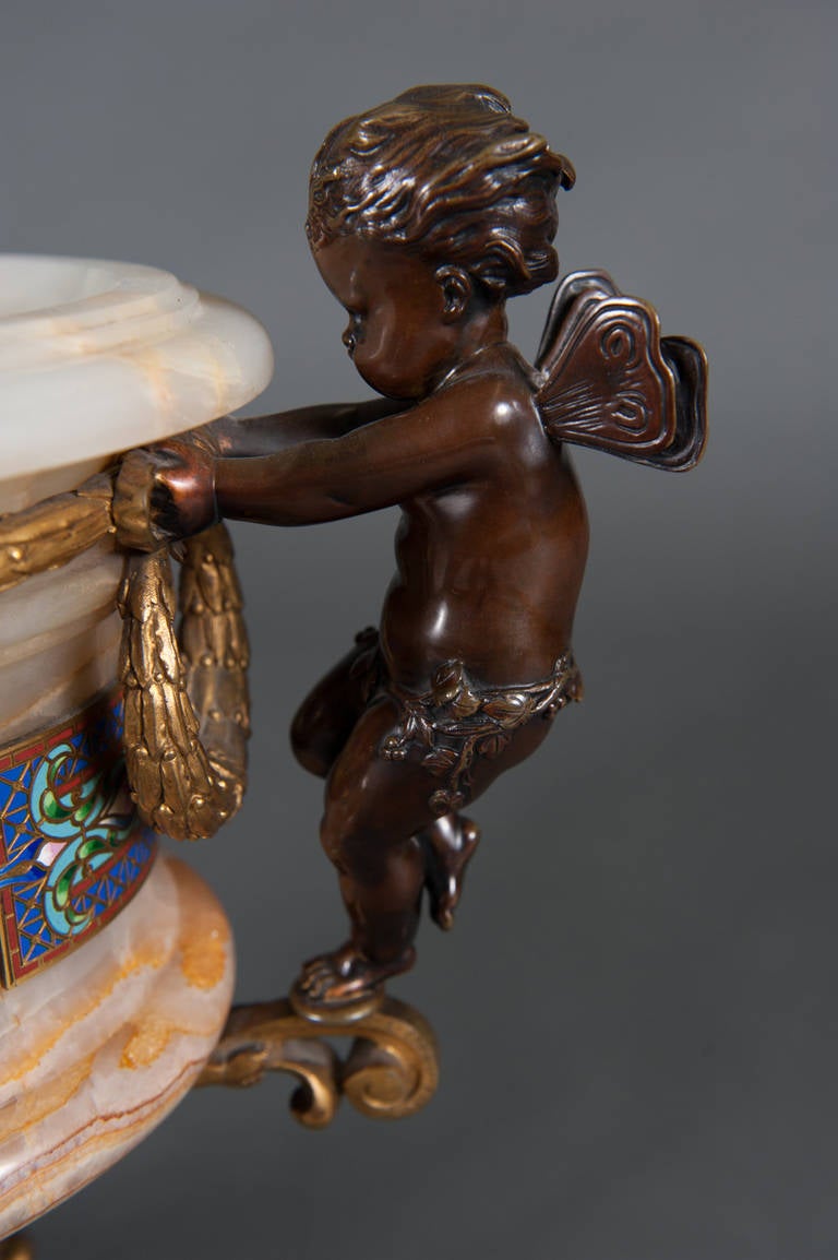 19th Century Champleve Enamel & Onyx Jardiniere Centerpiece by Eugene Cornu 1