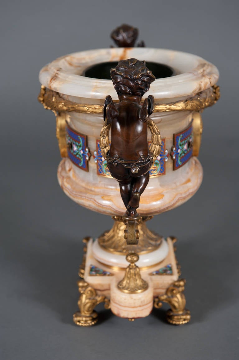 19th Century Champleve Enamel & Onyx Jardiniere Centerpiece by Eugene Cornu 3