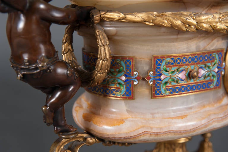 19th Century Champleve Enamel & Onyx Jardiniere Centerpiece by Eugene Cornu 5