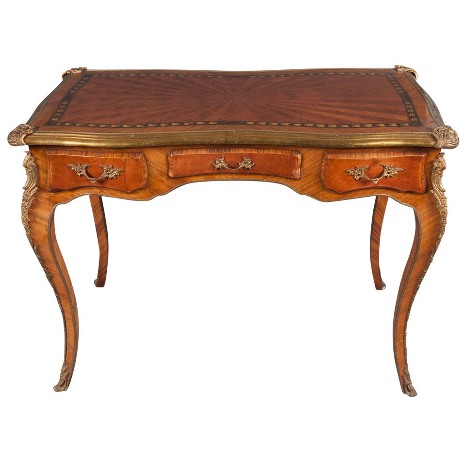French Louis XV Style Gilt Bronze Mounted and Painted Desk