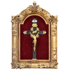 French Gilt Bronze Wall Rotary Clock with Jesus on the Cross