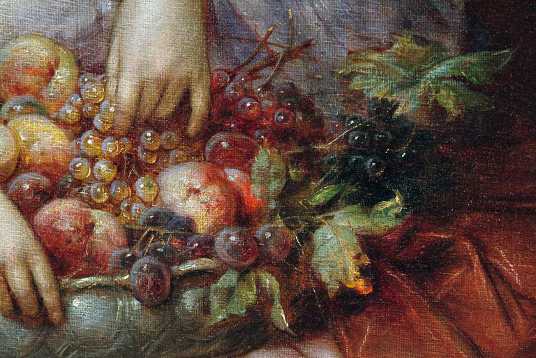 Oil on Canvas of a Young Lady with a Basket of Fruit by Hans Zaztka 3