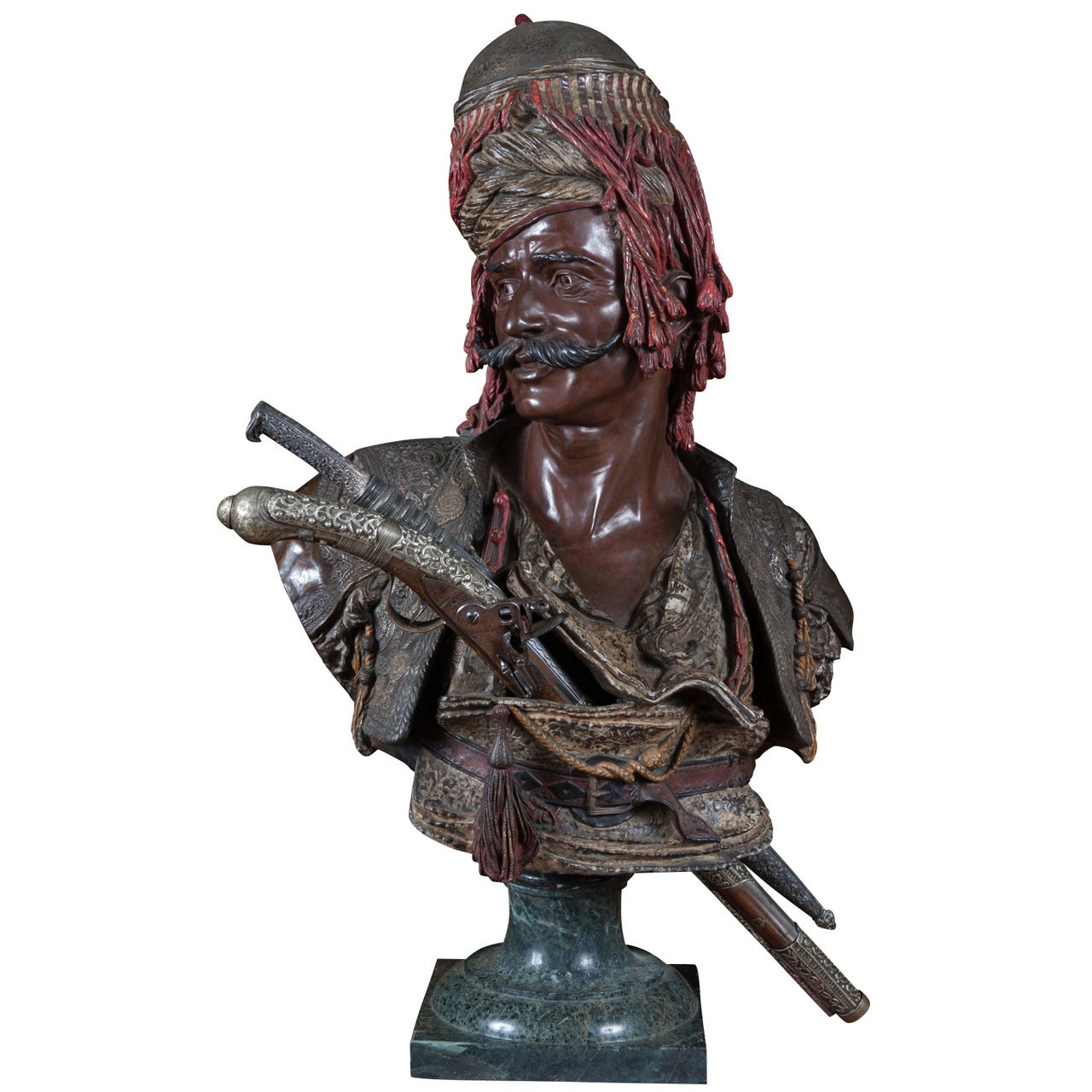 Orientalist Bronze Bust "Janissaire Du Sultan Mahmoud II" by Emile Guillemin