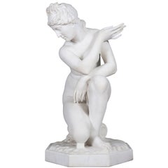 19th Century Marble Figure of 'the Crouching Venus' on Pedestal